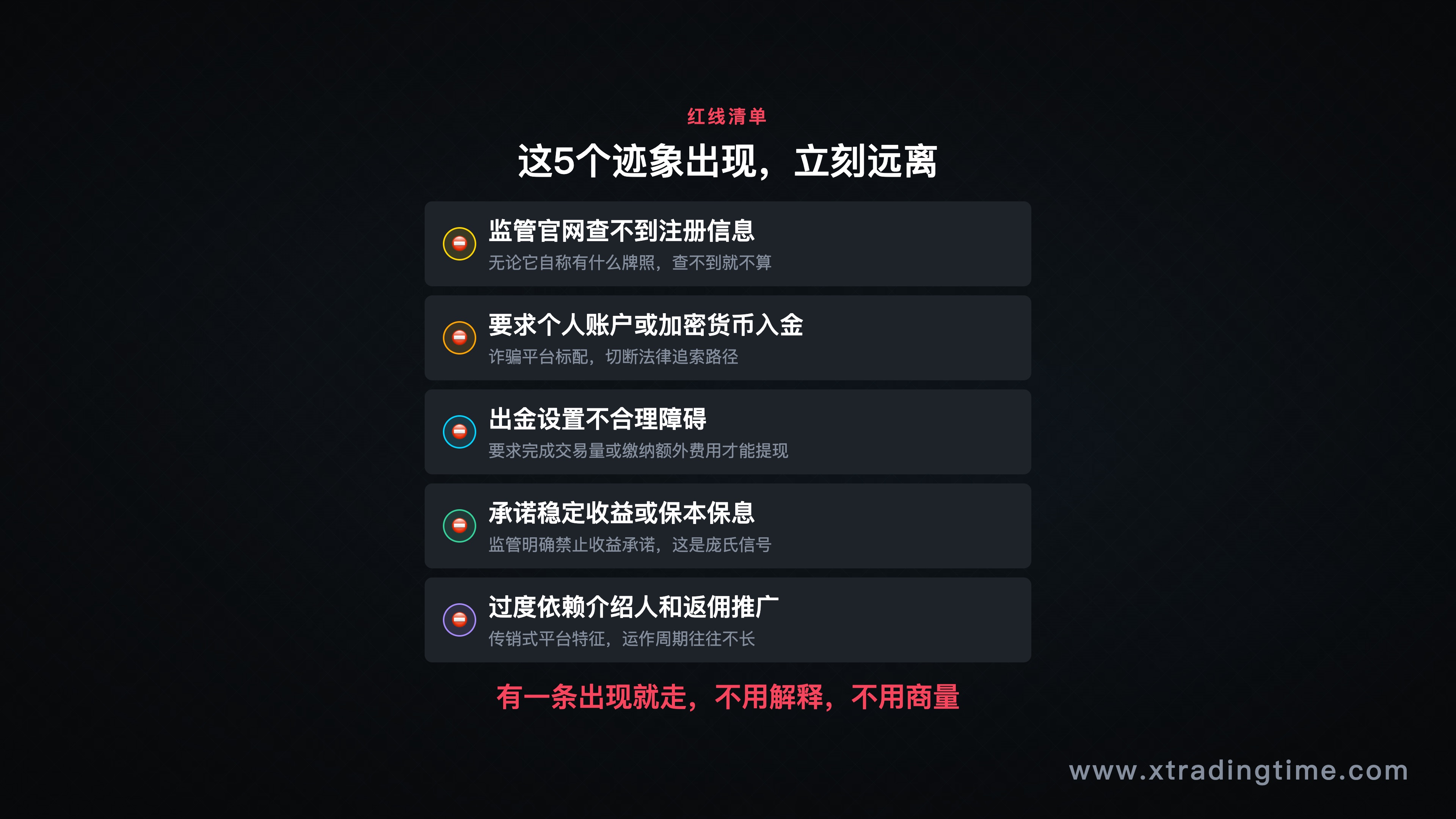 警示信息图——5条红线,视觉上用红色高亮突出
