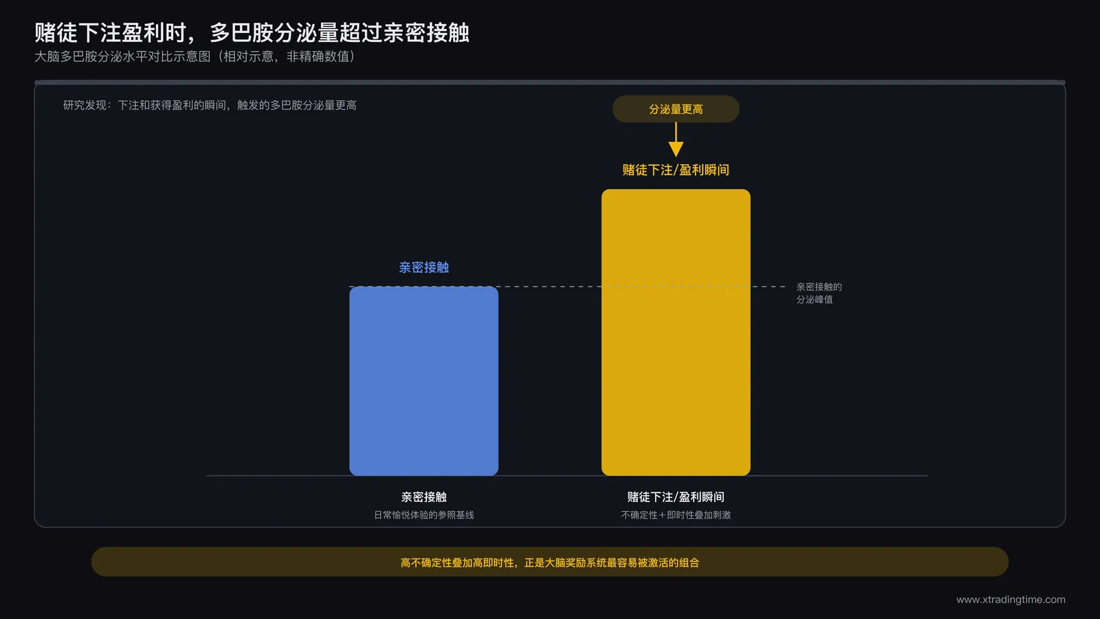 赌徒下注盈利时多巴胺分泌量高于亲密接触的对比示意图