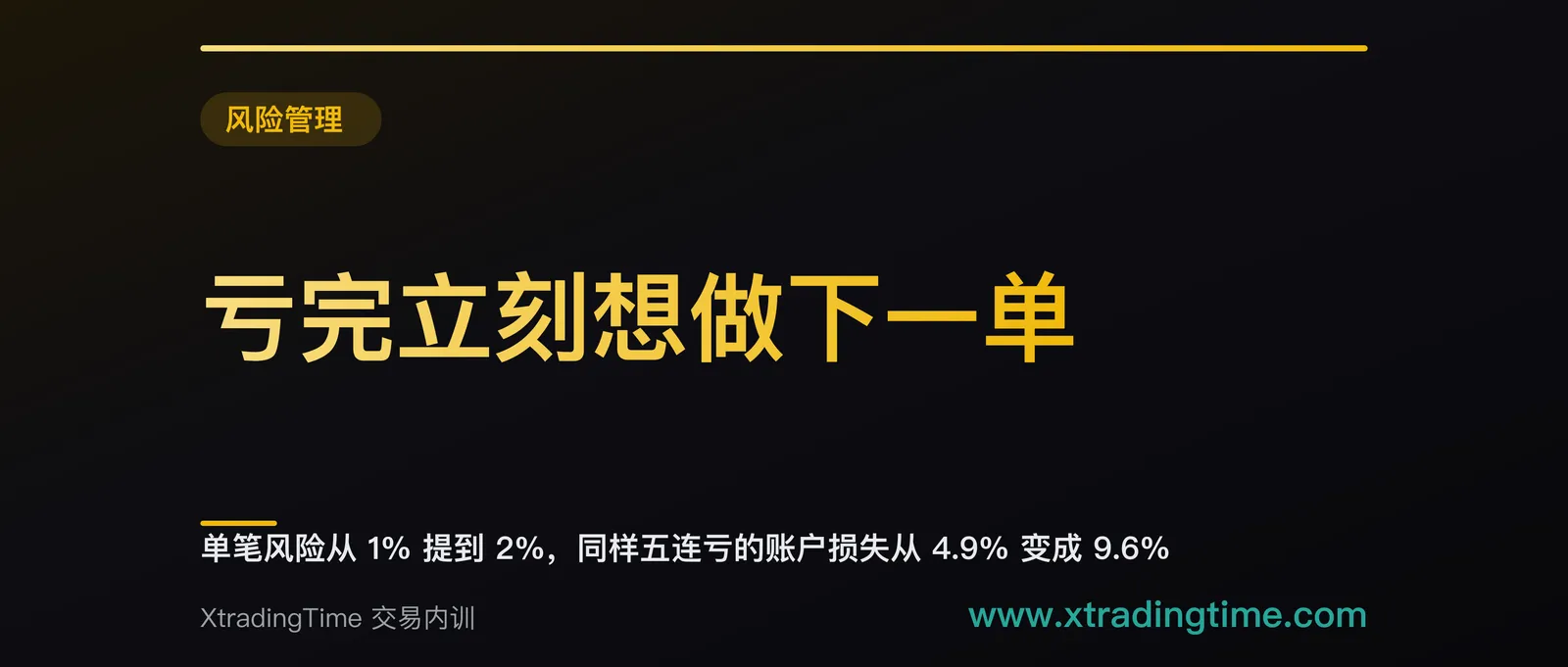 亏完立刻想做下一单：单笔风险从 1% 提到 2%，同样五连亏的账户损失从 4.9% 变成 9.6%